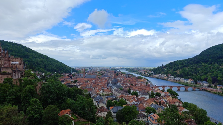 Heidelberg old town and the Neckar seen from the castle